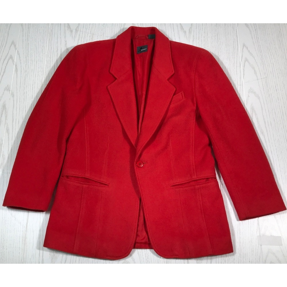Vintage LizWear Wool Blend Blazer Jacket Women 4P Red 1 Button Academia Preppy